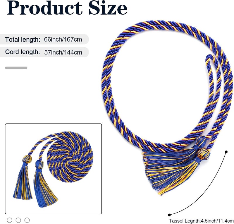 Leislam Graduation Cords, Graduation Honor Cords, Honor Cords, 2025 Graduation Tassel Honor Cords, 67" Long Braided Cords for 2025 Graduation Decorations Bachelor Gown for Student Master Doctoral, Blue Gold - Image 3